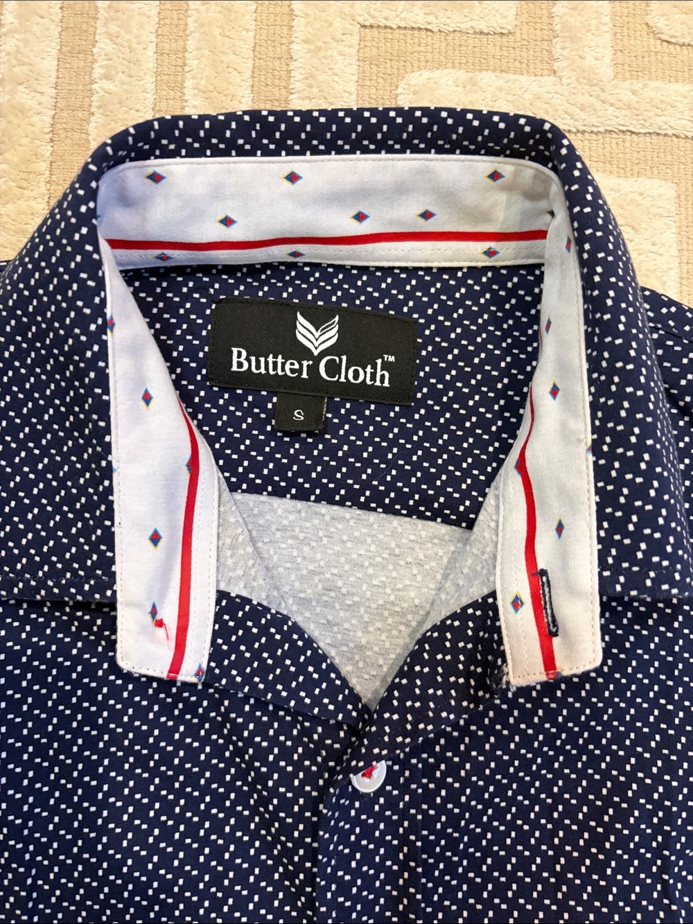 ButterCloth Men's Navy Patterned Button-Up Shirt - Picture 2 of 4
